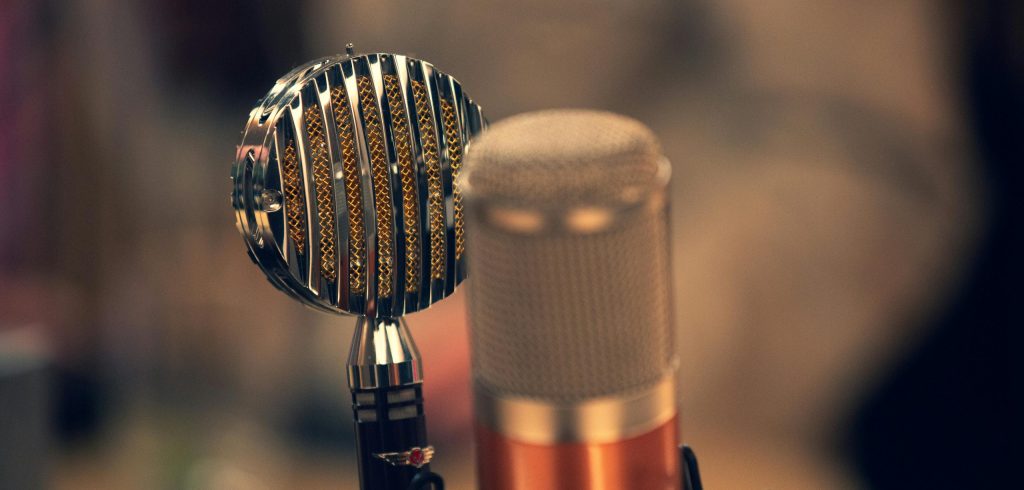 A photo of two microphones